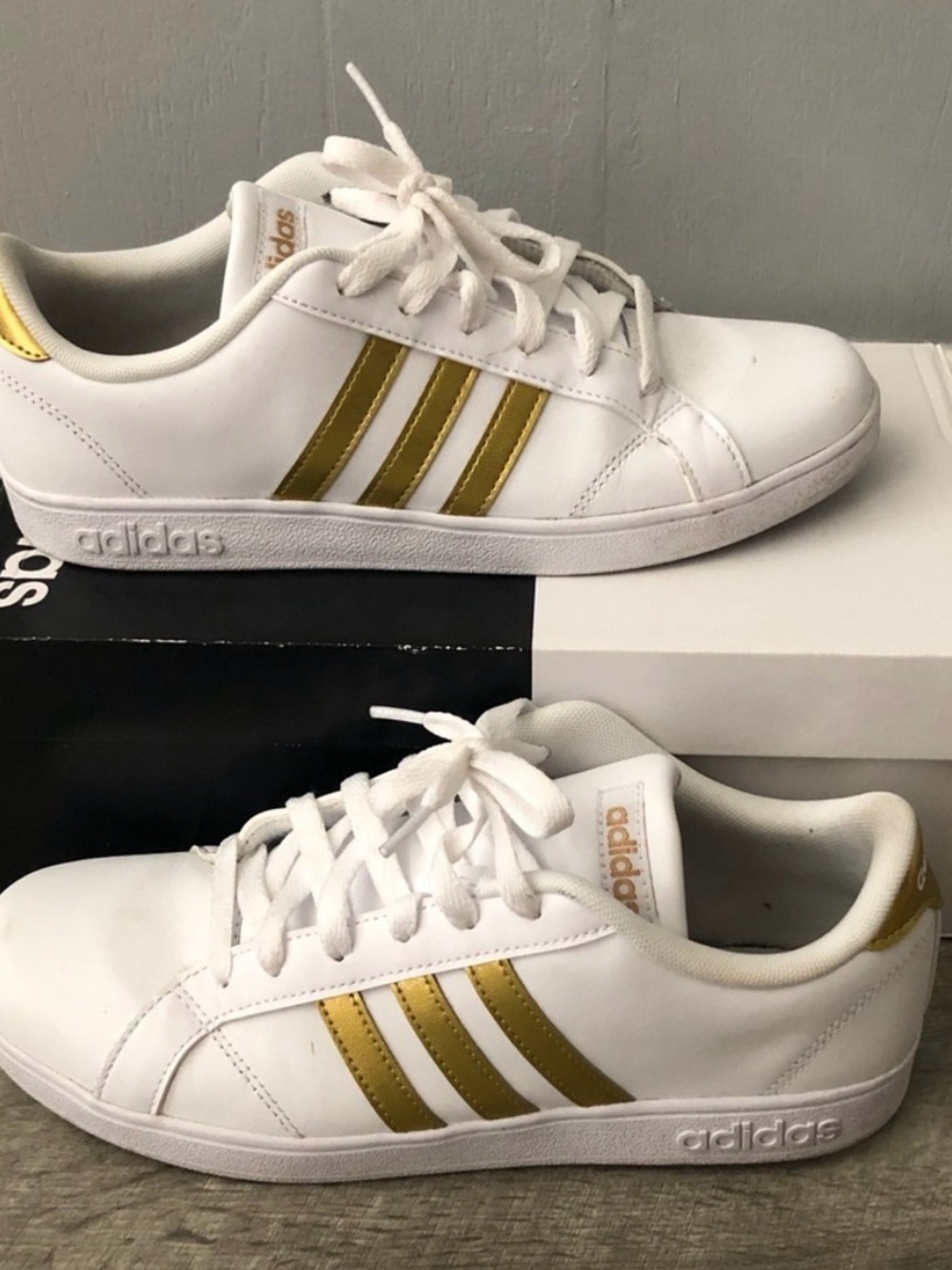adidas Women's White Sneakers with Gold Three Stripes